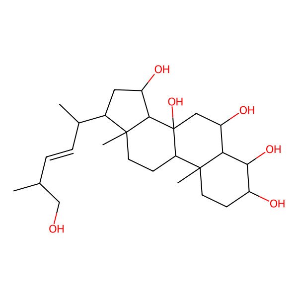 2D Structure of (3S,4R,5S,6S,8S,9R,10S,13R,14S,15R,17R)-17-[(E,2R,5R)-6-hydroxy-5-methylhex-3-en-2-yl]-10,13-dimethyl-1,2,3,4,5,6,7,9,11,12,14,15,16,17-tetradecahydrocyclopenta[a]phenanthrene-3,4,6,8,15-pentol