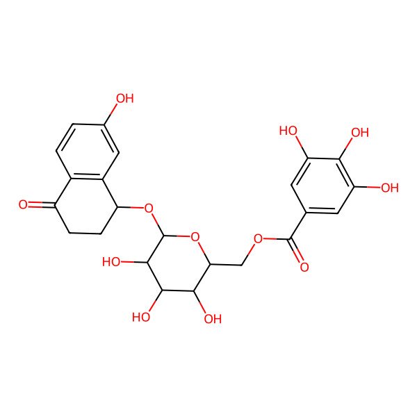 2D Structure of [(2R,3S,4S,5R,6R)-3,4,5-trihydroxy-6-[[(1S)-7-hydroxy-4-oxo-2,3-dihydro-1H-naphthalen-1-yl]oxy]oxan-2-yl]methyl 3,4,5-trihydroxybenzoate