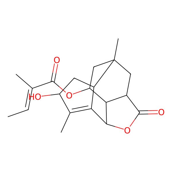 2D Structure of (4-Hydroxy-1,5-dimethyl-9-oxo-8-oxatetracyclo[8.3.1.02,6.07,11]tetradec-5-en-12-yl) 2-methylbut-2-enoate