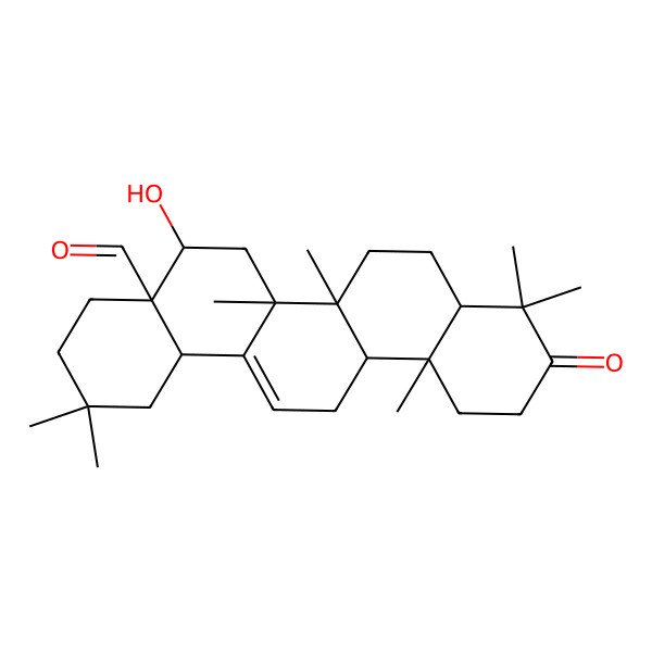 2D Structure of 5-hydroxy-2,2,6a,6b,9,9,12a-heptamethyl-10-oxo-3,4,5,6,6a,7,8,8a,11,12,13,14b-dodecahydro-1H-picene-4a-carbaldehyde