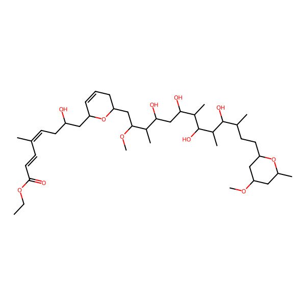 2D Structure of ethyl (2E,4E,7S)-7-hydroxy-4-methyl-8-[(2S,6R)-2-[(2S,3S,4S,6R,7S,8S,9S,10S,11S)-4,6,8,10-tetrahydroxy-2-methoxy-13-[(2S,4R,6S)-4-methoxy-6-methyloxan-2-yl]-3,7,9,11-tetramethyltridecyl]-3,6-dihydro-2H-pyran-6-yl]octa-2,4-dienoate