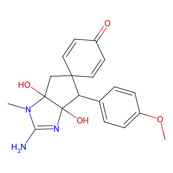 2D Structure of (3aS,6R,6aR)-2-amino-3a,6a-dihydroxy-6-(4-methoxyphenyl)-3-methylspiro[4,6-dihydrocyclopenta[d]imidazole-5,4'-cyclohexa-2,5-diene]-1'-one