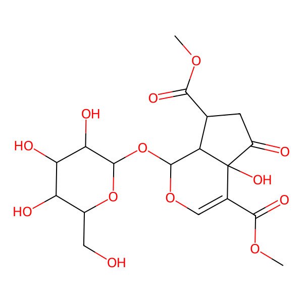 2D Structure of Dimethyl 4a-hydroxy-5-oxo-1-[3,4,5-trihydroxy-6-(hydroxymethyl)oxan-2-yl]oxy-1,6,7,7a-tetrahydrocyclopenta[c]pyran-4,7-dicarboxylate