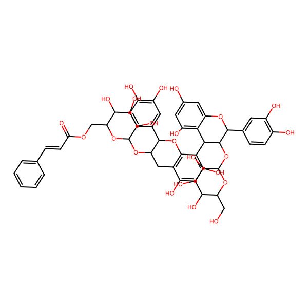 2D Structure of [6-[[2-(3,4-dihydroxyphenyl)-8-[2-(3,4-dihydroxyphenyl)-5,7-dihydroxy-3-[3,4,5-trihydroxy-6-(hydroxymethyl)oxan-2-yl]oxy-3,4-dihydro-2H-chromen-4-yl]-5,7-dihydroxy-3,4-dihydro-2H-chromen-3-yl]oxy]-3,4,5-trihydroxyoxan-2-yl]methyl 3-phenylprop-2-enoate