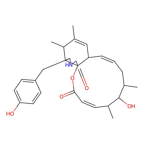 2D Structure of 7-Hydroxy-17-[(4-hydroxyphenyl)methyl]-6,8,14,15-tetramethyl-2-oxa-18-azatricyclo[10.7.0.01,16]nonadeca-4,10,13-triene-3,19-dione