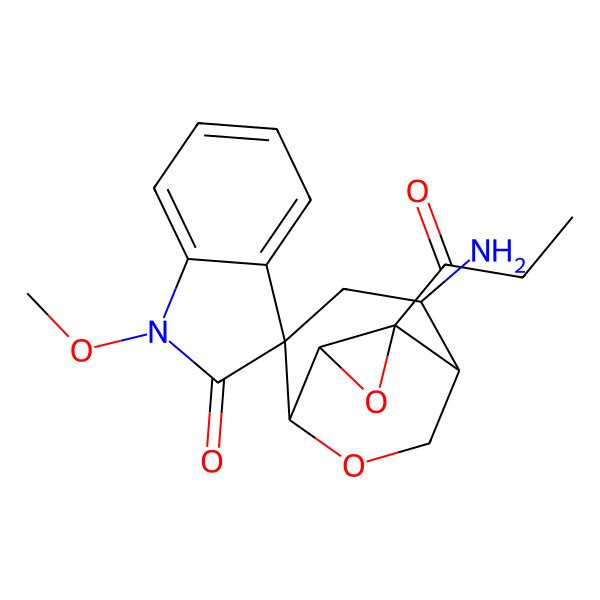 2D Structure of (1S,2S,4R,5S,6S,8S)-6-amino-1'-methoxy-4-propanoylspiro[3,9-dioxatricyclo[3.3.2.02,4]decane-8,3'-indole]-2'-one