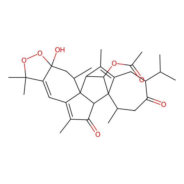 2D Structure of [(1R,2S,11R,13S,14S,15R,19R,22S,23R)-11-hydroxy-4,8,8,13,16,22-hexamethyl-3,20-dioxo-19-propan-2-yl-9,10-dioxahexacyclo[13.7.1.01,17.02,14.05,14.07,11]tricosa-4,6,16-trien-23-yl] acetate