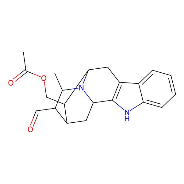 2D Structure of [(1S,14R)-15-formyl-16-methyl-3,17-diazapentacyclo[12.3.1.02,10.04,9.012,17]octadeca-2(10),4,6,8-tetraen-13-yl]methyl acetate