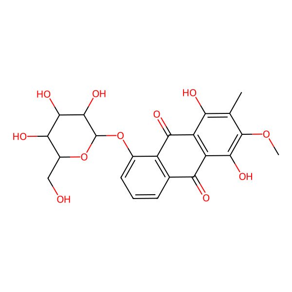 2D Structure of 1,4-dihydroxy-2-methoxy-3-methyl-5-[(2S,3R,4S,5S,6R)-3,4,5-trihydroxy-6-(hydroxymethyl)oxan-2-yl]oxyanthracene-9,10-dione