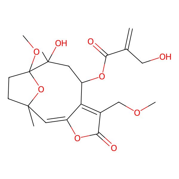 2D Structure of [10-Hydroxy-11-methoxy-6-(methoxymethyl)-1,10-dimethyl-5-oxo-4,14-dioxatricyclo[9.2.1.03,7]tetradeca-2,6-dien-8-yl] 2-(hydroxymethyl)prop-2-enoate