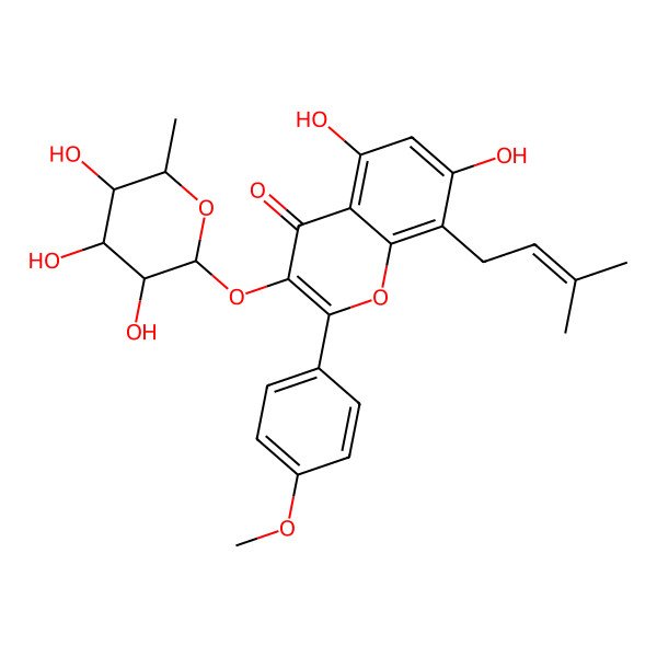 2D Structure of 5,7-dihydroxy-2-(4-methoxyphenyl)-8-(3-methylbut-2-enyl)-3-[(2S,3S,4R,5R,6S)-3,4,5-trihydroxy-6-methyloxan-2-yl]oxychromen-4-one