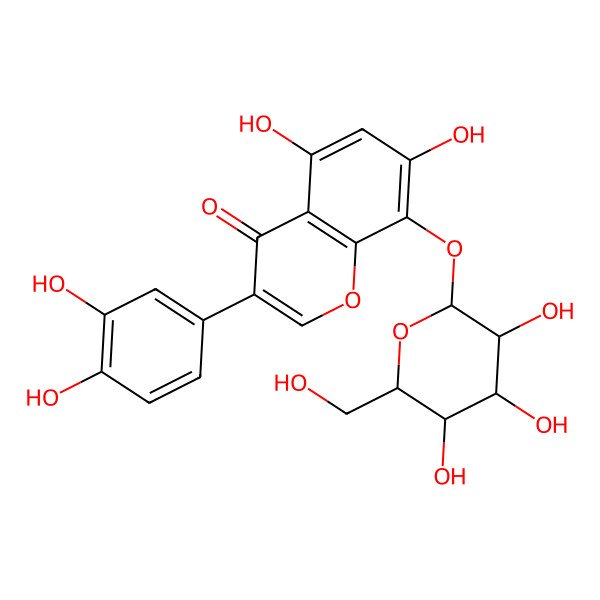 2D Structure of 3-(3,4-dihydroxyphenyl)-5,7-dihydroxy-8-[(2R,3R,4S,5S,6R)-3,4,5-trihydroxy-6-(hydroxymethyl)oxan-2-yl]oxychromen-4-one