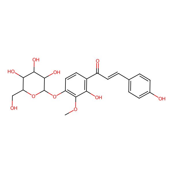 2D Structure of (E)-1-[2-hydroxy-3-methoxy-4-[(2S,3R,4S,5S,6R)-3,4,5-trihydroxy-6-(hydroxymethyl)oxan-2-yl]oxyphenyl]-3-(4-hydroxyphenyl)prop-2-en-1-one