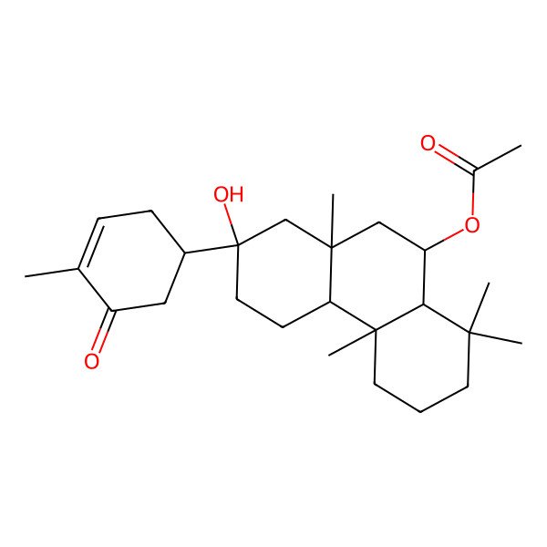 2D Structure of [2-Hydroxy-4b,8,8,10a-tetramethyl-2-(4-methyl-5-oxocyclohex-3-en-1-yl)-1,3,4,4a,5,6,7,8a,9,10-decahydrophenanthren-9-yl] acetate