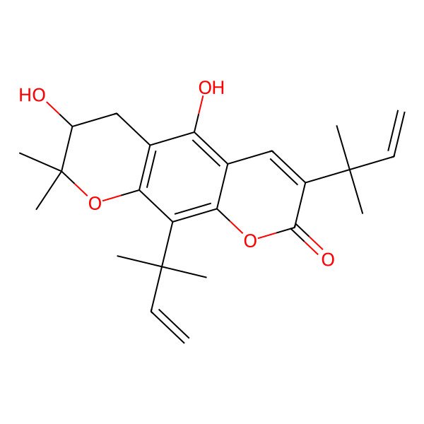 2D Structure of (3R)-3,5-dihydroxy-2,2-dimethyl-7,10-bis(2-methylbut-3-en-2-yl)-3,4-dihydropyrano[3,2-g]chromen-8-one