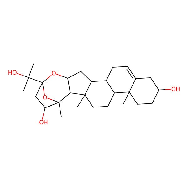 2D Structure of (1R,2R,3S,6S,7R,10S,15S,16S,18R,20S,22R)-20-(2-hydroxypropan-2-yl)-1,3,7-trimethyl-19,23-dioxahexacyclo[18.2.1.02,18.03,16.06,15.07,12]tricos-12-ene-10,22-diol