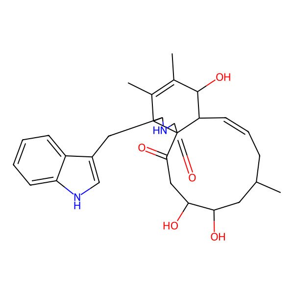 2D Structure of (1S,4R,5R,7S,9E,11R,12S,15R,16S)-4,5,12-trihydroxy-16-(1H-indol-3-ylmethyl)-7,13,14-trimethyl-17-azatricyclo[9.7.0.01,15]octadeca-9,13-diene-2,18-dione