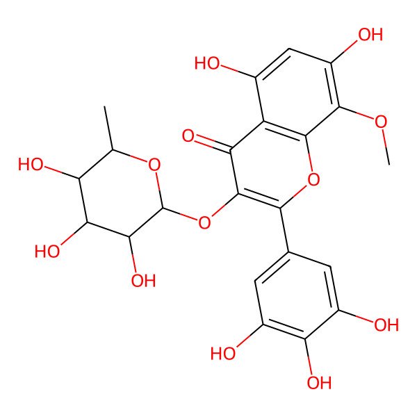 2D Structure of 5,7-dihydroxy-8-methoxy-3-[(2S,3S,4R,5R,6S)-3,4,5-trihydroxy-6-methyloxan-2-yl]oxy-2-(3,4,5-trihydroxyphenyl)chromen-4-one