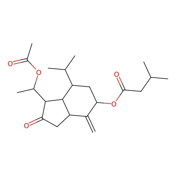 2D Structure of [1-(1-acetyloxyethyl)-4-methylidene-2-oxo-7-propan-2-yl-3,3a,5,6,7,7a-hexahydro-1H-inden-5-yl] 3-methylbutanoate
