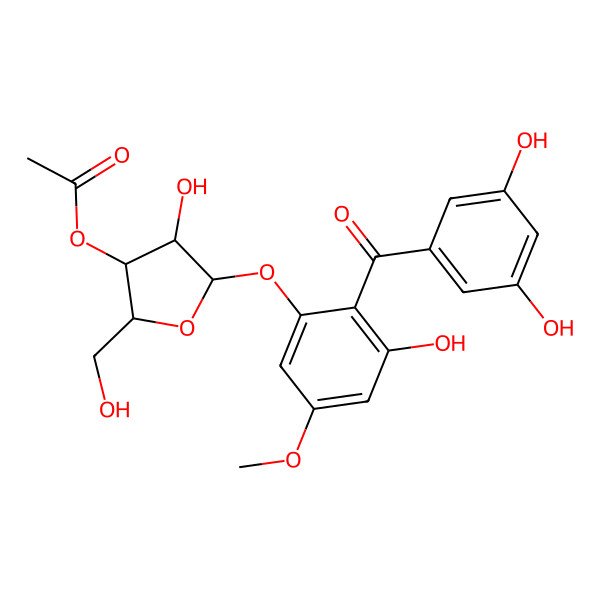 2D Structure of [5-[2-(3,5-Dihydroxybenzoyl)-3-hydroxy-5-methoxyphenoxy]-4-hydroxy-2-(hydroxymethyl)oxolan-3-yl] acetate