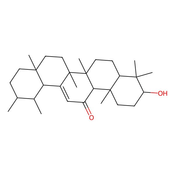 2D Structure of 10-Hydroxy-1,2,4a,6a,6b,9,9,12a-octamethyl-1,2,3,4,5,6,6a,7,8,8a,10,11,12,14b-tetradecahydropicen-13-one