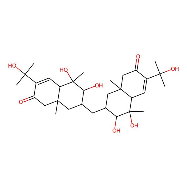 2D Structure of 7-[[3,4-dihydroxy-6-(2-hydroxypropan-2-yl)-4,8a-dimethyl-7-oxo-2,3,4a,8-tetrahydro-1H-naphthalen-2-yl]methyl]-5,6-dihydroxy-3-(2-hydroxypropan-2-yl)-5,8a-dimethyl-4a,6,7,8-tetrahydro-1H-naphthalen-2-one