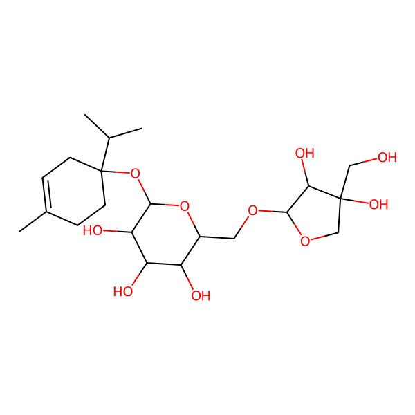 2D Structure of (2R,3S,4S,5R,6S)-2-[[(2R,3S,4R)-3,4-dihydroxy-4-(hydroxymethyl)oxolan-2-yl]oxymethyl]-6-[(1S)-4-methyl-1-propan-2-ylcyclohex-3-en-1-yl]oxyoxane-3,4,5-triol