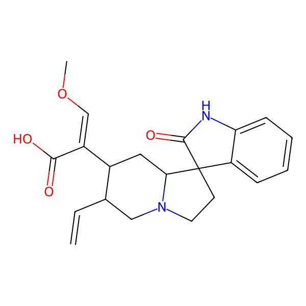 2D Structure of 2-(6'-ethenyl-2-oxospiro[1H-indole-3,1'-3,5,6,7,8,8a-hexahydro-2H-indolizine]-7'-yl)-3-methoxyprop-2-enoic acid