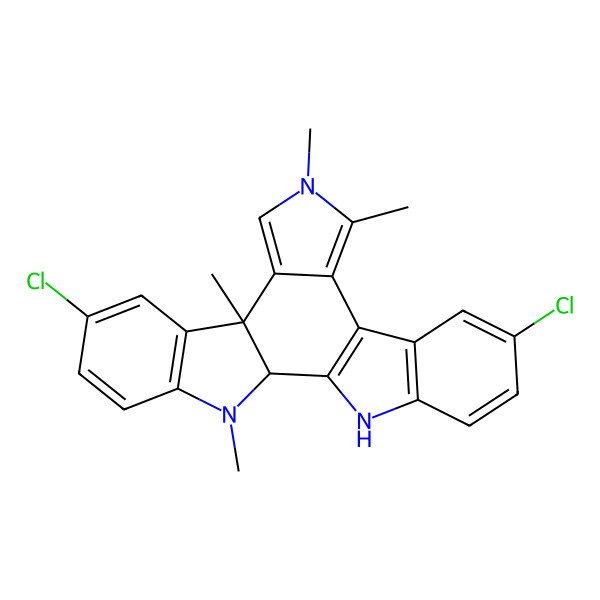 2D Structure of 7,19-Dichloro-3,10,13,14-tetramethyl-3,13,23-triazahexacyclo[14.7.0.02,10.04,9.011,15.017,22]tricosa-1(16),4(9),5,7,11,14,17(22),18,20-nonaene