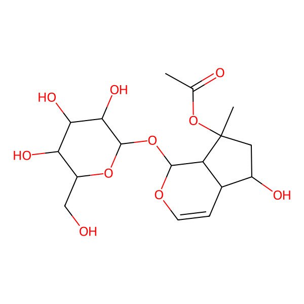 2D Structure of [(1S,4aS,5R,7S,7aS)-5-hydroxy-7-methyl-1-[(3S,4R,5S,6S)-3,4,5-trihydroxy-6-(hydroxymethyl)oxan-2-yl]oxy-4a,5,6,7a-tetrahydro-1H-cyclopenta[c]pyran-7-yl] acetate