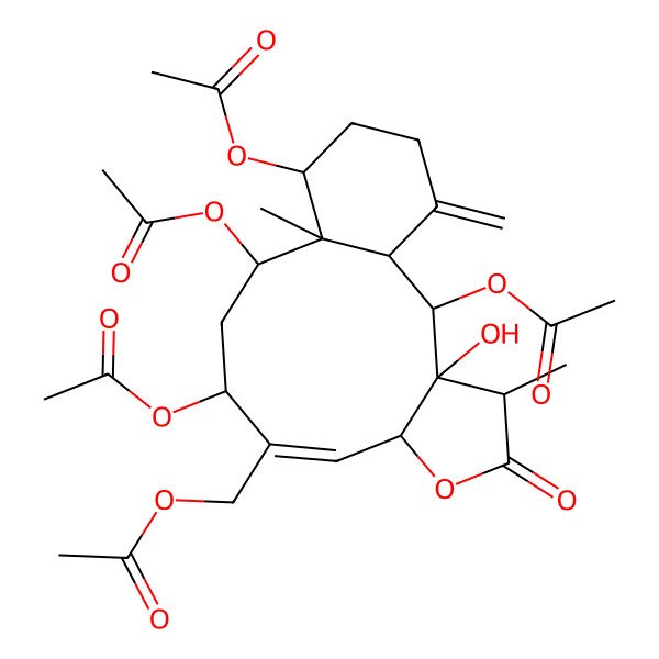 2D Structure of [(1S,2S,3S,4R,7S,8Z,10R,12S,13R,14S)-2,10,12,14-tetraacetyloxy-3-hydroxy-4,13-dimethyl-17-methylidene-5-oxo-6-oxatricyclo[11.4.0.03,7]heptadec-8-en-9-yl]methyl acetate