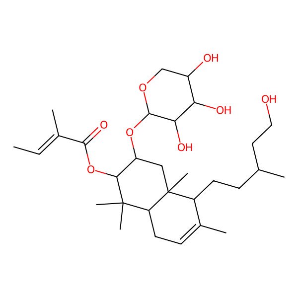 2D Structure of [5-(5-Hydroxy-3-methylpentyl)-1,1,4a,6-tetramethyl-3-(3,4,5-trihydroxyoxan-2-yl)oxy-2,3,4,5,8,8a-hexahydronaphthalen-2-yl] 2-methylbut-2-enoate