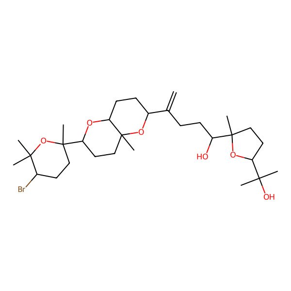 2D Structure of (1R)-4-[(2S,4aR,6R,8aS)-2-[(2R,5S)-5-bromo-2,6,6-trimethyloxan-2-yl]-4a-methyl-3,4,6,7,8,8a-hexahydro-2H-pyrano[3,2-b]pyran-6-yl]-1-[(2R,5R)-5-(2-hydroxypropan-2-yl)-2-methyloxolan-2-yl]pent-4-en-1-ol