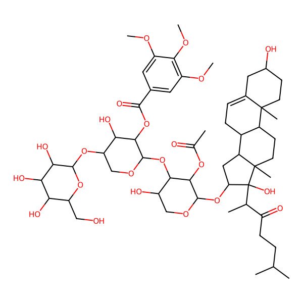 2D Structure of [2-[3-Acetyloxy-2-[[3,17-dihydroxy-10,13-dimethyl-17-(6-methyl-3-oxoheptan-2-yl)-1,2,3,4,7,8,9,11,12,14,15,16-dodecahydrocyclopenta[a]phenanthren-16-yl]oxy]-5-hydroxyoxan-4-yl]oxy-4-hydroxy-5-[3,4,5-trihydroxy-6-(hydroxymethyl)oxan-2-yl]oxyoxan-3-yl] 3,4,5-trimethoxybenzoate