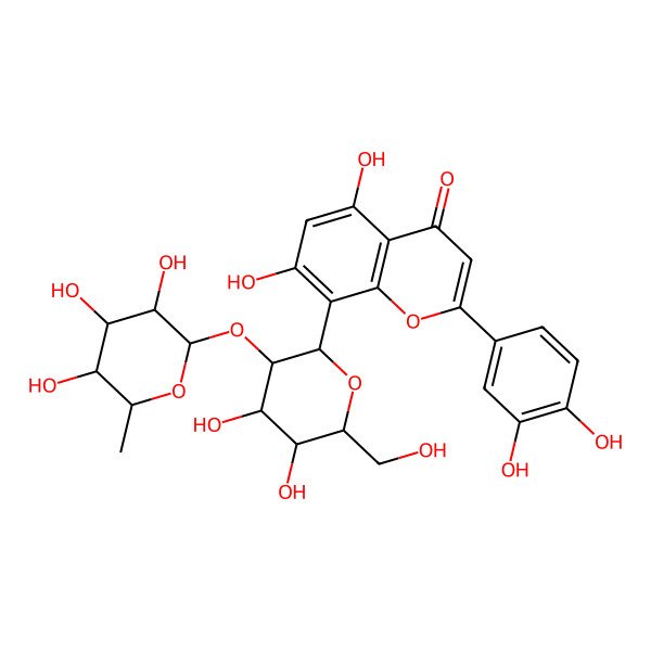 2D Structure of 8-[(2S,3R,4S,5S,6R)-4,5-dihydroxy-6-(hydroxymethyl)-3-[(2R,3R,4R,5R,6S)-3,4,5-trihydroxy-6-methyloxan-2-yl]oxyoxan-2-yl]-2-(3,4-dihydroxyphenyl)-5,7-dihydroxychromen-4-one