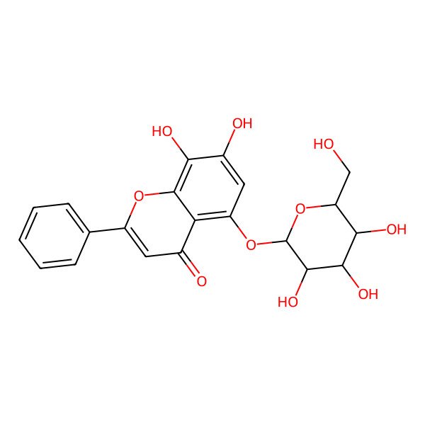 2D Structure of 7,8-dihydroxy-2-phenyl-5-[(2S,3R,4S,5S,6R)-3,4,5-trihydroxy-6-(hydroxymethyl)oxan-2-yl]oxychromen-4-one