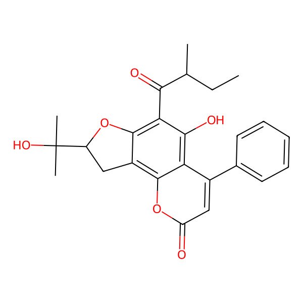 2D Structure of 1,2-Dihydro-5-hydroxy-2-(1-hydroxy-1-methylethyl)-4-(2-methylbutyryl)-6-phenylfurano[2,3-h][1]benzopyran-8-one