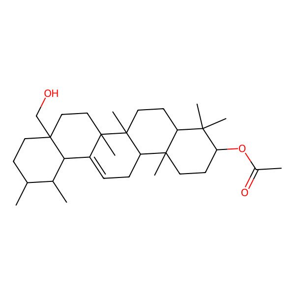 2D Structure of Acetic acid, 8a-hydroxymethyl-4,4,6a,6b,11,12,14b-heptamethyl-1,2,3,4,4a,5,6,6a,6b,7,8,8a,9,10,11,12,12a,14,14a,14b-eicosahydropicen-3-yl ester