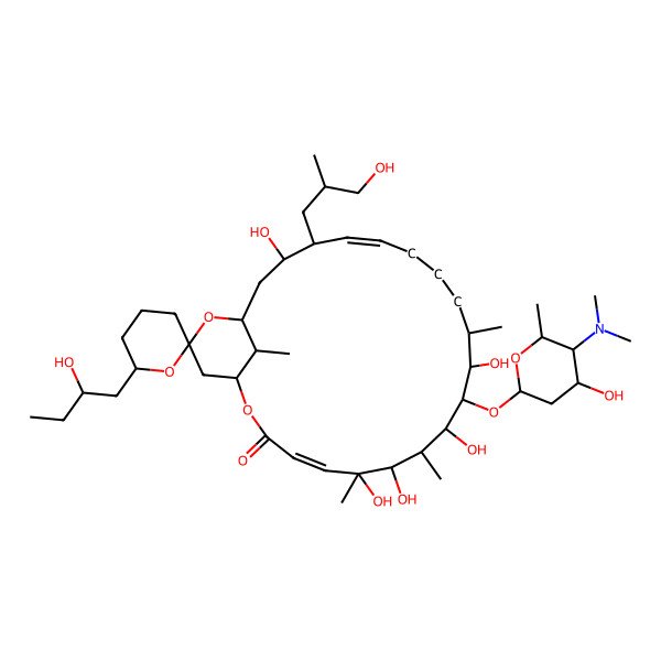 2D Structure of (1R,4E,6R,6'R,7S,8R,9R,10R,11S,12S,16E,18S,19S,21R,23R,25S)-10-[(2R,4S,5R,6R)-5-(dimethylamino)-4-hydroxy-6-methyloxan-2-yl]oxy-6,7,9,11,19-pentahydroxy-6'-[(2S)-2-hydroxybutyl]-18-[(2S)-3-hydroxy-2-methylpropyl]-6,8,12,25-tetramethylspiro[2,22-dioxabicyclo[19.3.1]pentacosa-4,16-diene-23,2'-oxane]-3-one