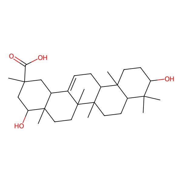 2D Structure of (2S,4R,4aR,6bR,10S,12aR,14bS)-4,10-dihydroxy-2,4a,6a,6b,9,9,12a-heptamethyl-1,3,4,5,6,6a,7,8,8a,10,11,12,13,14b-tetradecahydropicene-2-carboxylic acid 2D Structure of (2S,4R,4aR,6bR,10S,12aR,14bS)-4,10-dihydroxy-2,4a,6a,6b,9,9,12a-heptamethyl-1,3,4,5,6,6a,7,8,8a,10,11,12,13,14b-tetradecahydropicene-2-carboxylic acid
