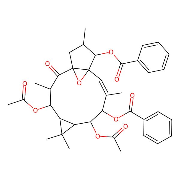2D Structure of [(1R,3R,4S,5R,7S,8S,9R,10E,12S,13S,14S)-4,8-diacetyloxy-13-benzoyloxy-3,6,6,10,14-pentamethyl-2-oxo-16-oxatetracyclo[10.3.1.01,12.05,7]hexadec-10-en-9-yl] benzoate