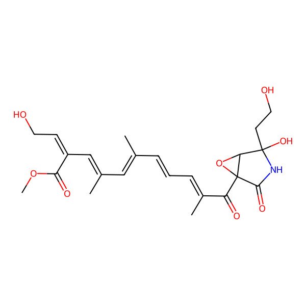 2D Structure of methyl (2E,3E,5E,7E,9E)-2-(2-hydroxyethylidene)-11-[(1R,5S)-4-hydroxy-4-(2-hydroxyethyl)-2-oxo-6-oxa-3-azabicyclo[3.1.0]hexan-1-yl]-4,6,10-trimethyl-11-oxoundeca-3,5,7,9-tetraenoate