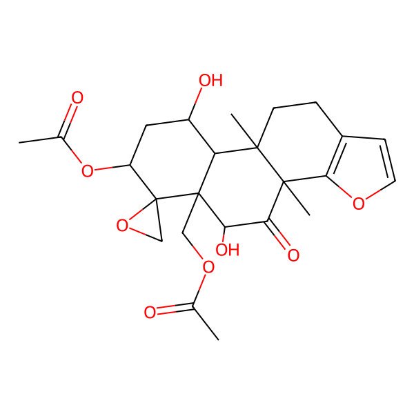 2D Structure of [(3bS,5R,5aR,6R,7R,9R,9aR,9bR)-7-acetyloxy-5,9-dihydroxy-3b,9b-dimethyl-4-oxospiro[7,8,9,9a,10,11-hexahydro-5H-naphtho[1,2-g][1]benzofuran-6,2'-oxirane]-5a-yl]methyl acetate