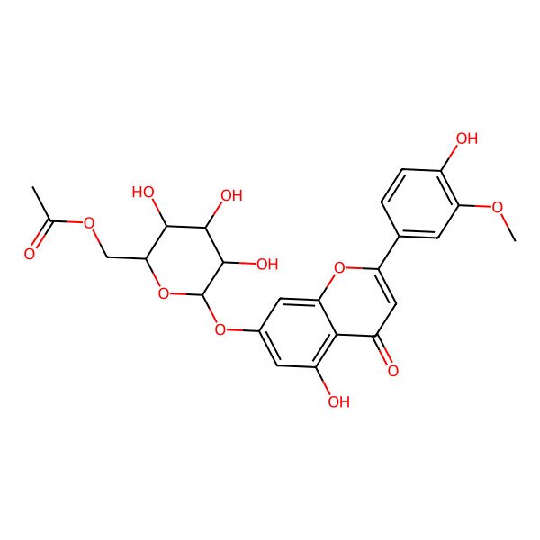 2D Structure of [(2R,3S,4S,5R,6S)-3,4,5-trihydroxy-6-[5-hydroxy-2-(4-hydroxy-3-methoxyphenyl)-4-oxochromen-7-yl]oxyoxan-2-yl]methyl acetate