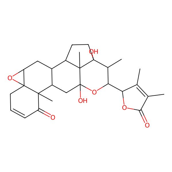 2D Structure of 4-(3,4-Dimethyl-5-oxo-2,5-dihydro-2-furanyl)-2a,5a-dihydroxy-3,6b,12c-trimethyl-1,2,2a,3,4,5a,6,6a,6b,11a,12,12a,12b,12c-tetradecahydrocyclopenta[de]oxireno[2',3':4,4a]naphtho[2,1-g]chromen-7(10H)-one