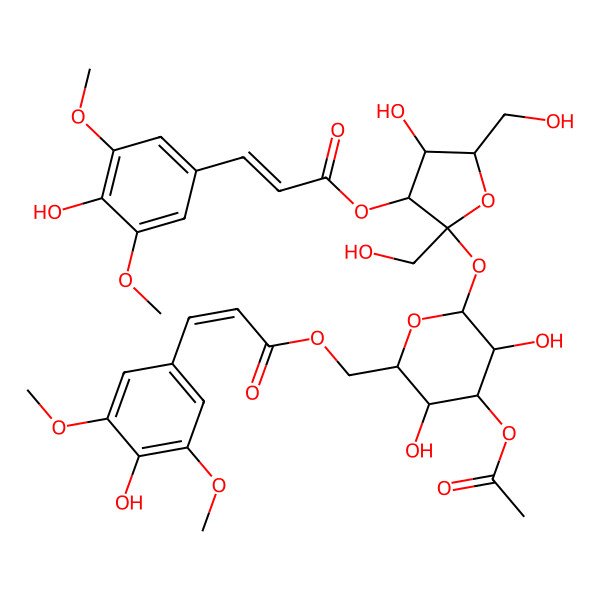 2D Structure of [(2R,3R,4S,5R,6R)-4-acetyloxy-3,5-dihydroxy-6-[(2S,3S,4R,5R)-4-hydroxy-3-[(E)-3-(4-hydroxy-3,5-dimethoxyphenyl)prop-2-enoyl]oxy-2,5-bis(hydroxymethyl)oxolan-2-yl]oxyoxan-2-yl]methyl (E)-3-(4-hydroxy-3,5-dimethoxyphenyl)prop-2-enoate