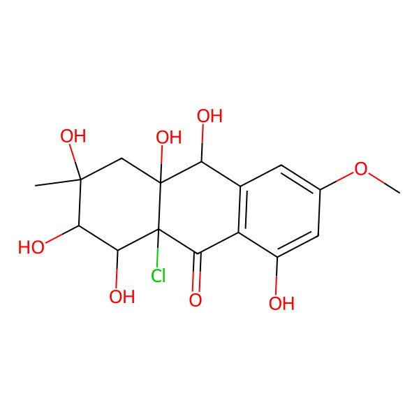 2D Structure of 9a-Chloro-1,2,3,4a,8,10-hexahydroxy-6-methoxy-3-methyl-1,2,4,10-tetrahydroanthracen-9-one