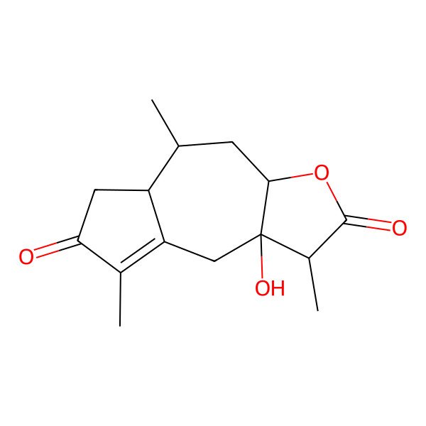 2D Structure of 9a-hydroxy-1,5,8-trimethyl-3a,4,5,5a,6,9-hexahydro-1H-azuleno[6,5-b]furan-2,7-dione