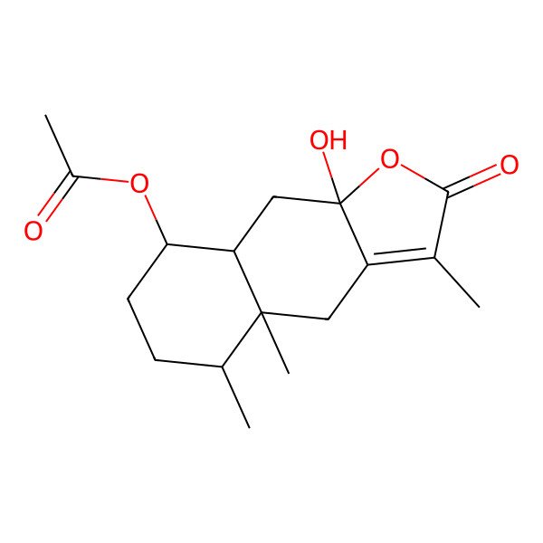 2D Structure of (9a-hydroxy-3,4a,5-trimethyl-2-oxo-5,6,7,8,8a,9-hexahydro-4H-benzo[f][1]benzofuran-8-yl) acetate
