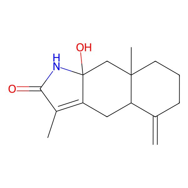 2D Structure of 9a-hydroxy-3,8a-dimethyl-5-methylidene-4,4a,6,7,8,9-hexahydro-1H-benzo[f]indol-2-one